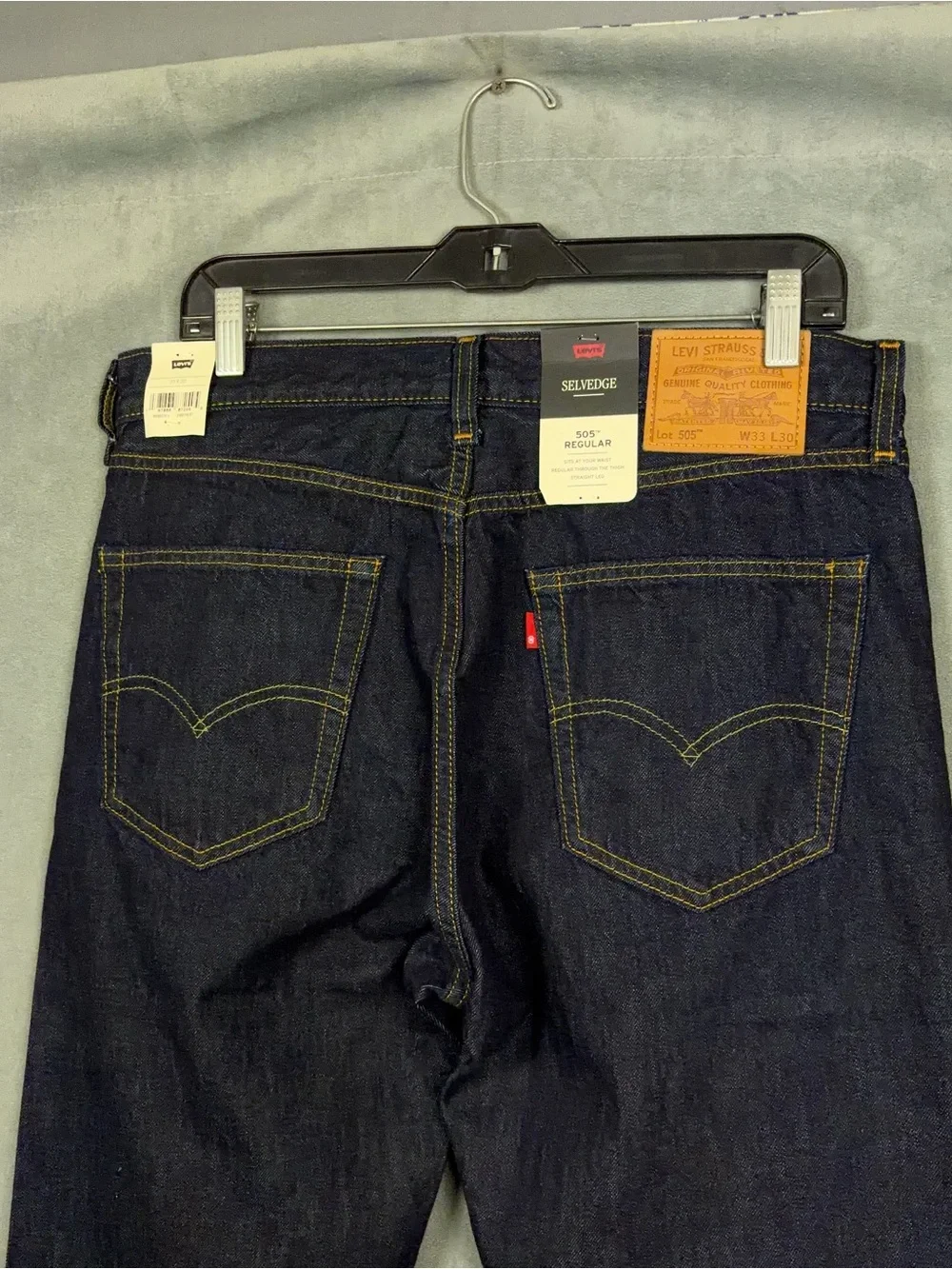 Levis 505 Selvedge Jeans Mens Size 33x30 Straight Leg Dark Wash Americana NWT